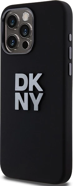 Mbështjellës DKNY Liquid Silicone Metal Logo për iPhone 15 Pro Max, i zi