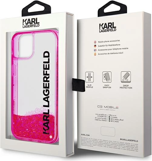Mbështjellës Karl Lagerfeld KLHCP14MLCKVF për iPhone 14 Plus 6.7", Liquid Glitter Elong, Rozë
