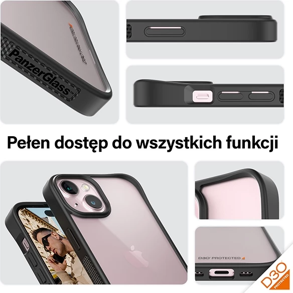 Mbështjellës PanzerGlass ClearCase për iPhone 15, Transparent & Zi