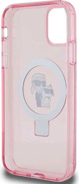 Mbështjellës Karl Lagerfeld Ring Stand Karl&Choupette MagSafe për iPhone 11/XR, rozë