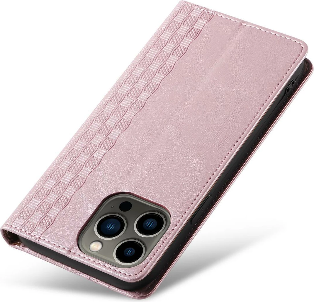 Mbështjellës Hurtel Magnet Strap Case për iPhone 14, flip wallet me rrip dore, rozë