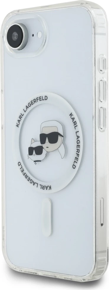 Mbështjellës Karl Lagerfeld IML Metal Karl & Choupette Heads MagSafe për iPhone 16e, Bardhë