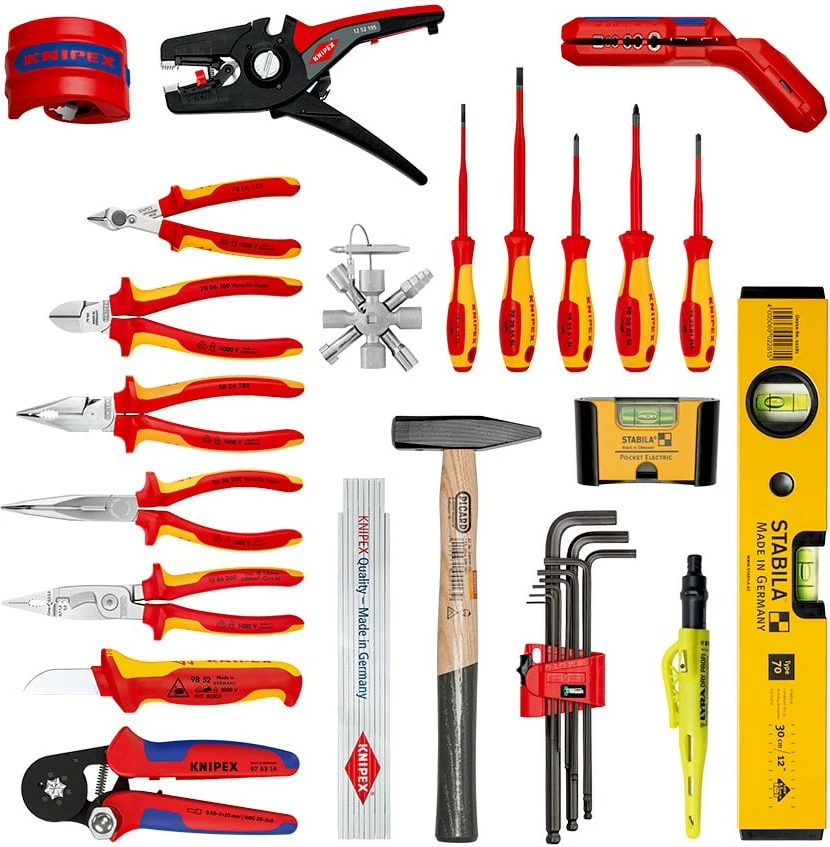 Çantë veglash Knipex Modul X18 Elektro, e zezë, me vegla të kuqe dhe të verdhë