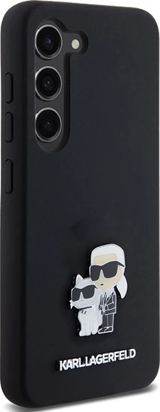 Mbështjellës Karl Lagerfeld Silicone Karl&Choupette Metal Pin për Samsung Galaxy S24, i zi