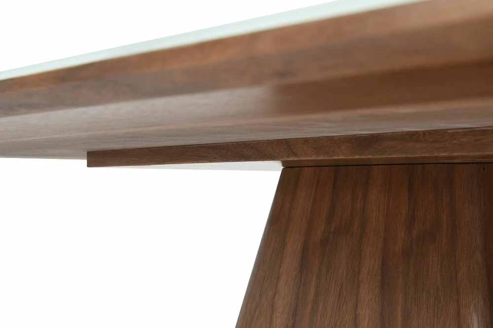 Tavolinë TOTEM, ngjyrë arre dhe e bardhë me pamje mermeri, 120x120x76cm