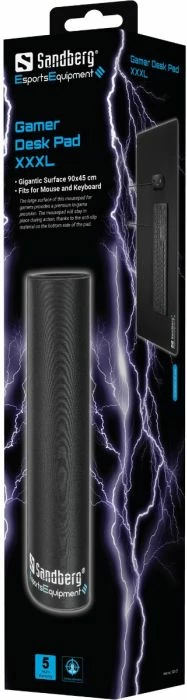 Mauspad Sandberg Gamer Desk Pad XXXL 520-27 90 x 45 cm, e zezë