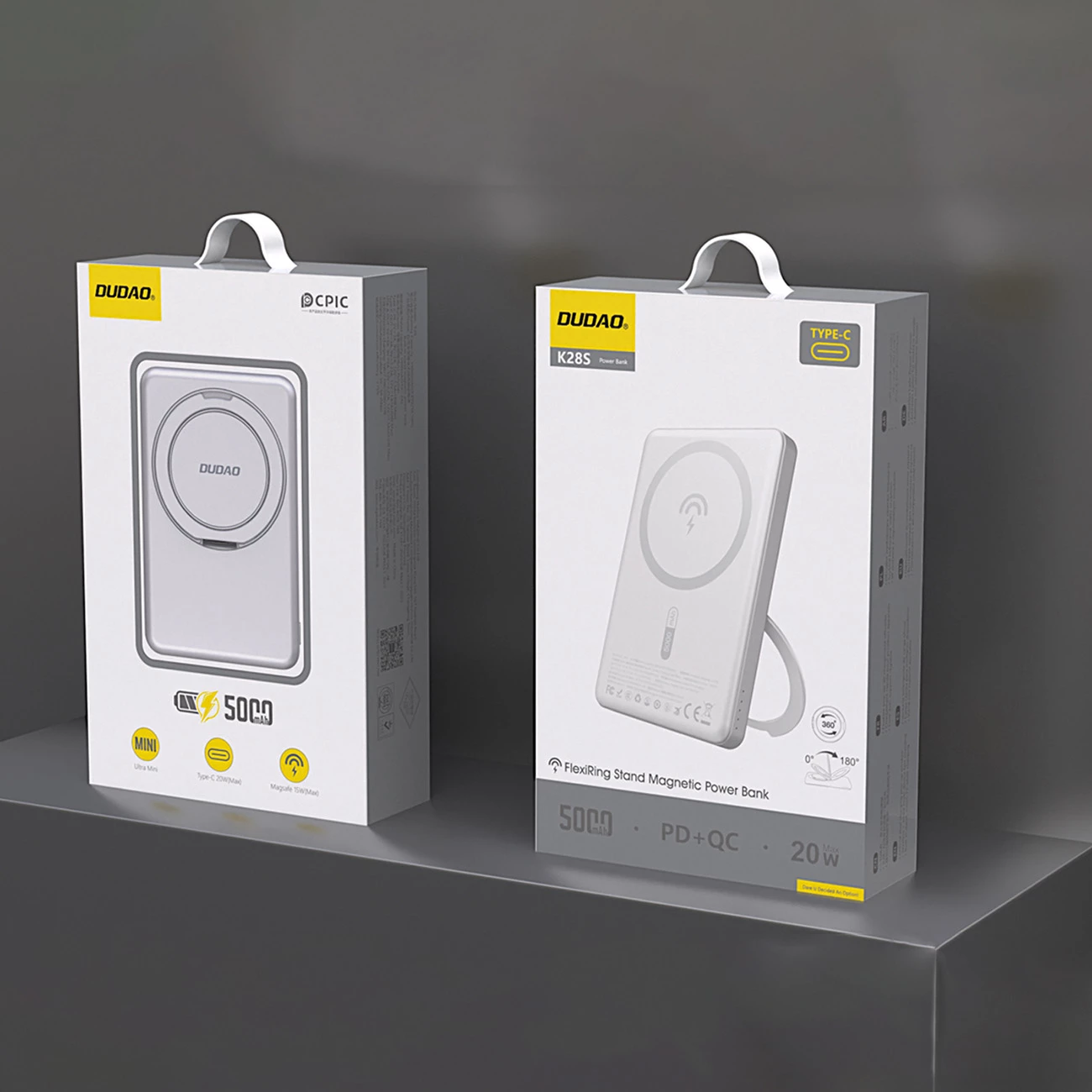 Powerbank Dudao K28S, 5000mAh, 20W PD, MagSafe, me mbajtëse, Argjendi