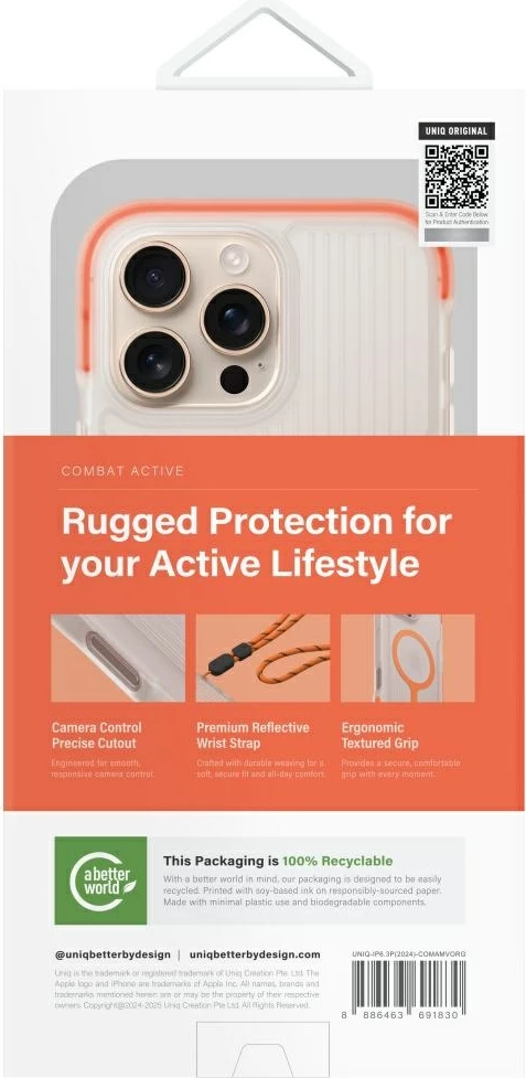 Mbështjellës UNIQ Combat Active Magclick Charging për iPhone 16 Pro, Portokalli