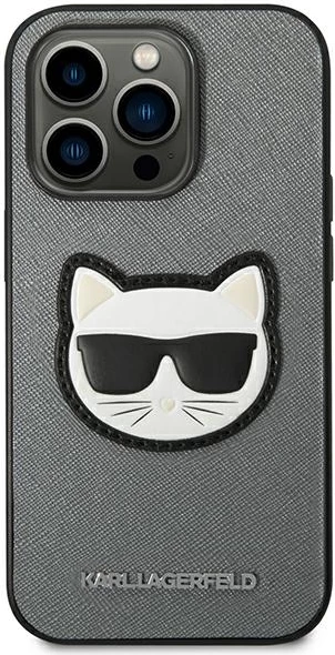 Mbështjellës Karl Lagerfeld KLHCP14XSAPCHG për iPhone 14 Pro Max 6.7", Saffiano Choupette, Argjendtë
