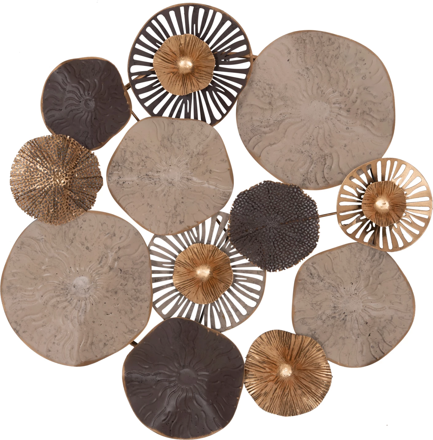 Dekor metalik për mur, kafe, ecru, ari, FH7163, 69x8x69 cm