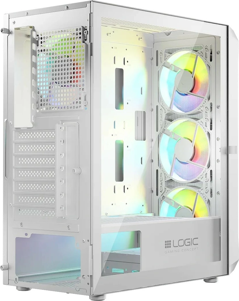 Kasë PC Logic Concept Portos ARGB Midi Tower, ATX/Micro ATX, x4 ARGB, panel anësor xham i kalitur, USB 3.0, White