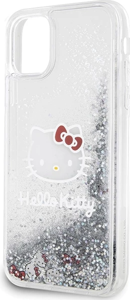 Mbështjellës Hello Kitty Liquid Glitter Charms Kitty Head për iPhone 11/XR, Argjend