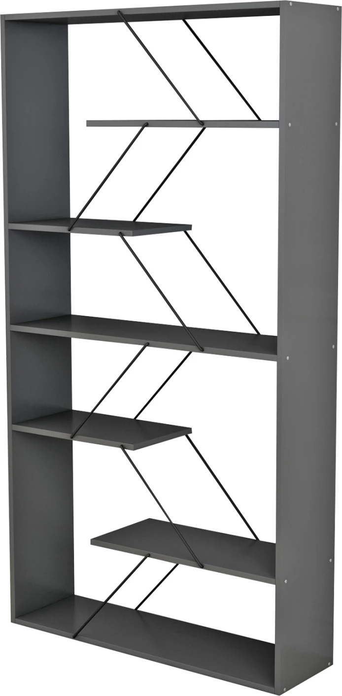 Raft librash TARS, melamin gri, shufra metali të zeza, FH2240.20, 84x24x157H cm