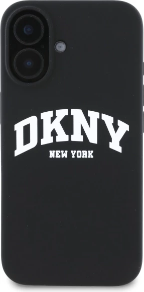 Mbështjellës DKNY Silicone White Printed Logo MagSafe për iPhone 16, i zi