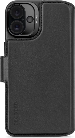 Mbështjellës Decoded për iPhone 16 Plus me portofol të ndashëm, MagSafe, Lëkurë, E zezë
