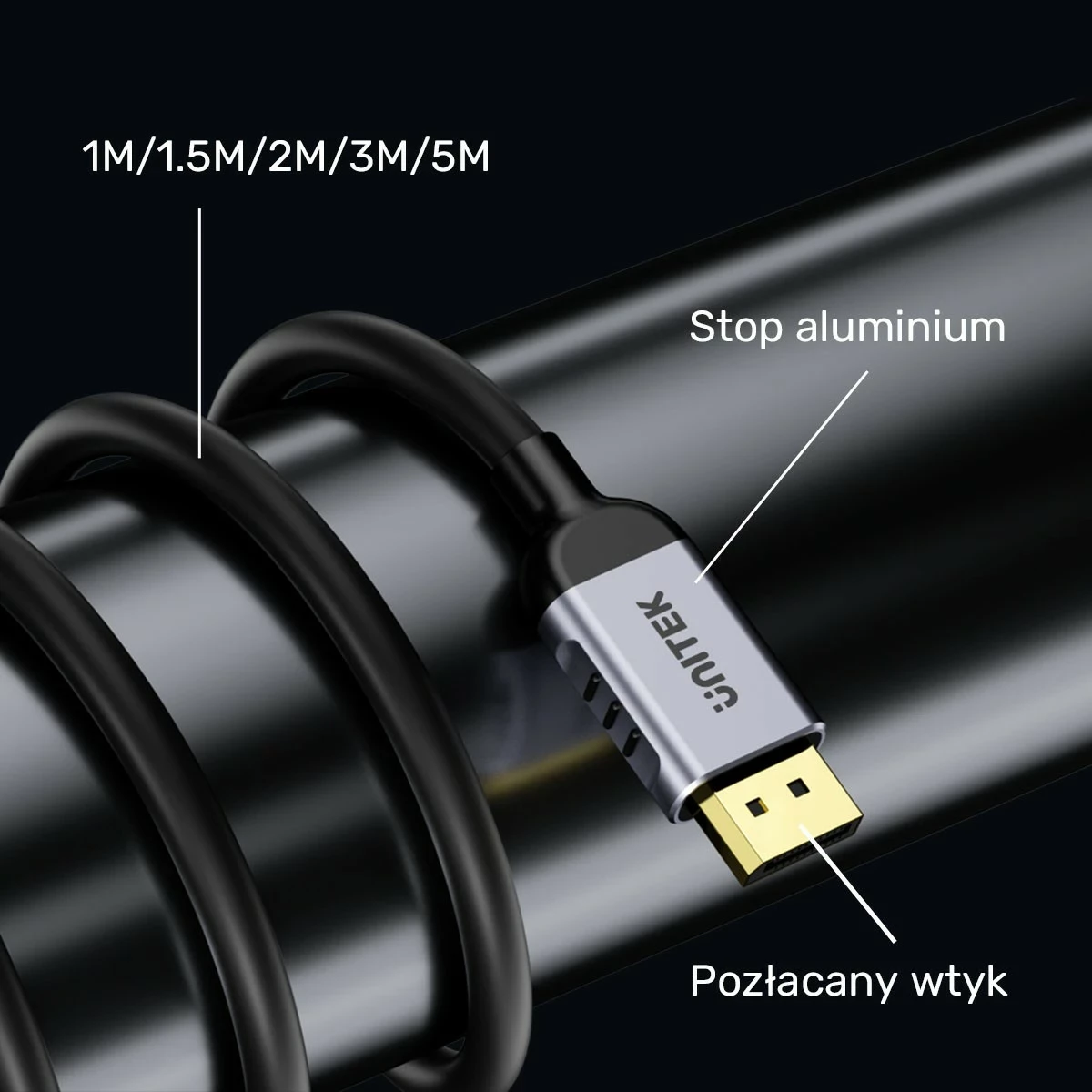 Kabel DisplayPort Unitek 1.4 8k 60hz, 4k 240hz, 1m, ngjyrë zi-argjendtë