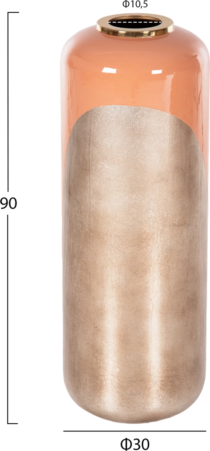 Vazo dekorative për dysheme RAKSASA FH4230.02 metalike, ngjyrë salmon-bronz e lehtë, Φ30x90H cm