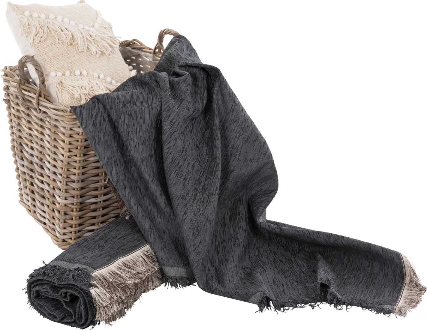 Mbulesë divani me franja DREAMTOPIA FH12161.09 ngjyrë blu e errët 245x170cm