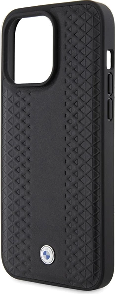 Mbështjellës BMW Leather Diamond Pattern për iPhone 15 Pro, i zi