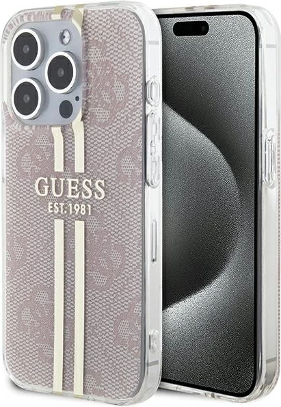 Mbështjellës Guess IML 4G Gold Stripe për iPhone 14 Pro Max, Rozë