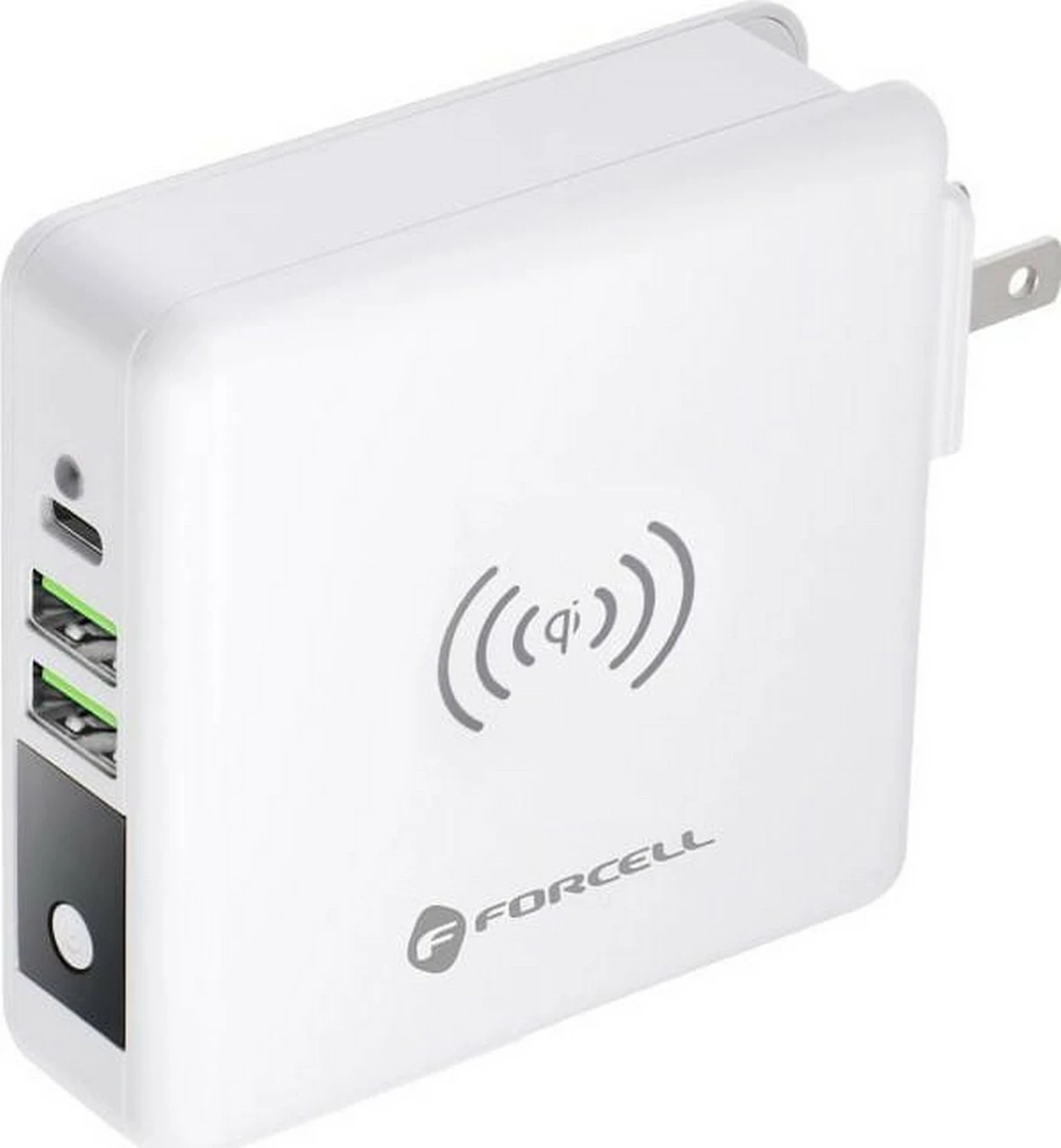 Karikues Forcell F-Energy 4n1 15W, power bank 8000mAh, USB/USB-C, i bardhë