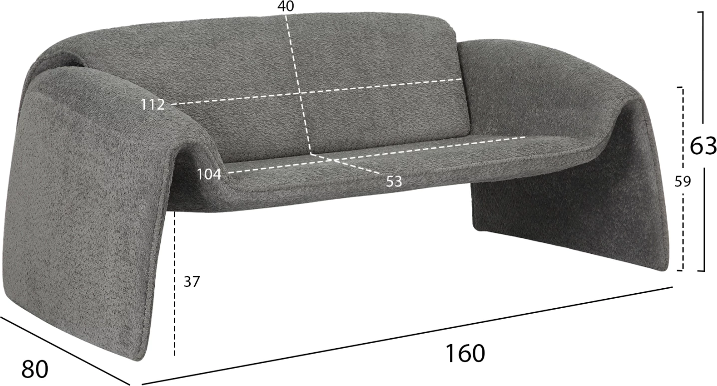 Divan 2-vendësh TREK FH9680.01 kornizë metali-gri pëlhurë 160x80x63Hcm