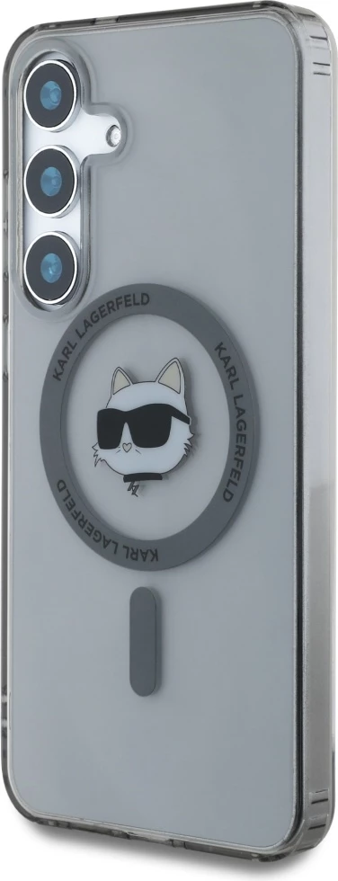 Mbështjellës Karl Lagerfeld Button Choupette Head Printed Logo MagSafe për Samsung Galaxy S25, i zi