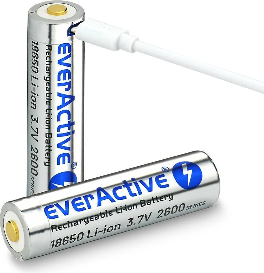 Bateri rikarikueshme everActive 18650 Li-ion, 2600 mAh, me micro USB, Argjend