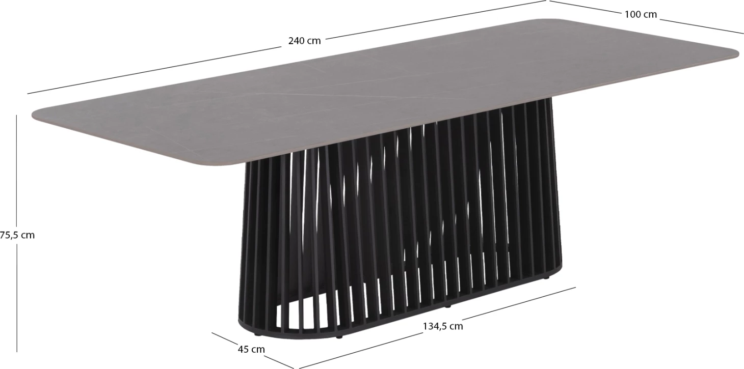 Tavolinë ngrënieje për jashtë, seria Eternity, alumin antracit, sipërfaqe gur sintetik pamje mermeri gri, 240x100x75cm