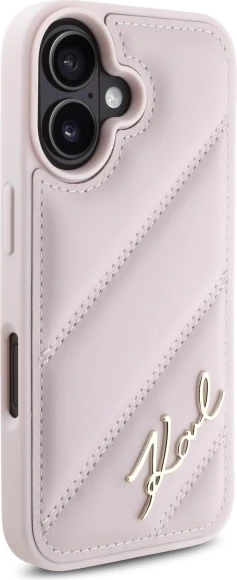 Mbështjellës Karl Lagerfeld Quilted Signature për iPhone 16, Rozë