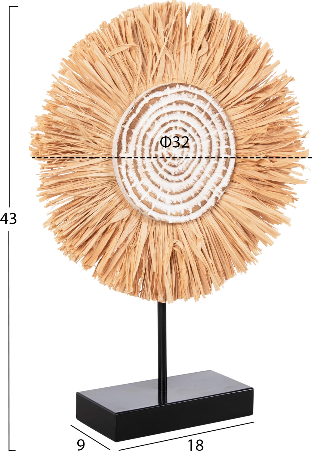 Dekor tavoline FH4224 fibra rafie në bazë druri natyrale-e zezë 18x9x43H cm