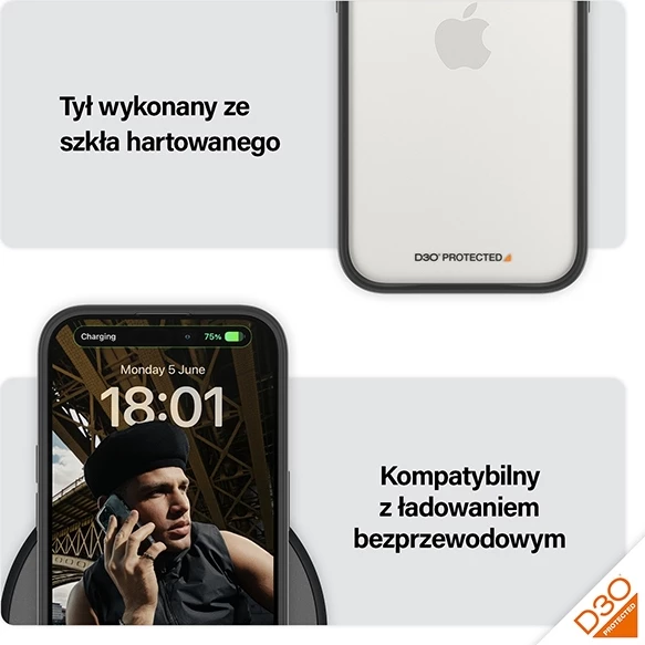 Mbështjellës PanzerGlass ClearCase për iPhone 15 Pro, Transparent & Zi