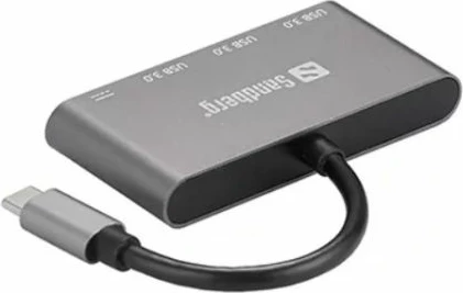 Hub USB-C SANDBERG 136-03, 3x USB 3.0 + USB-C PD deri 100W, gri alumin