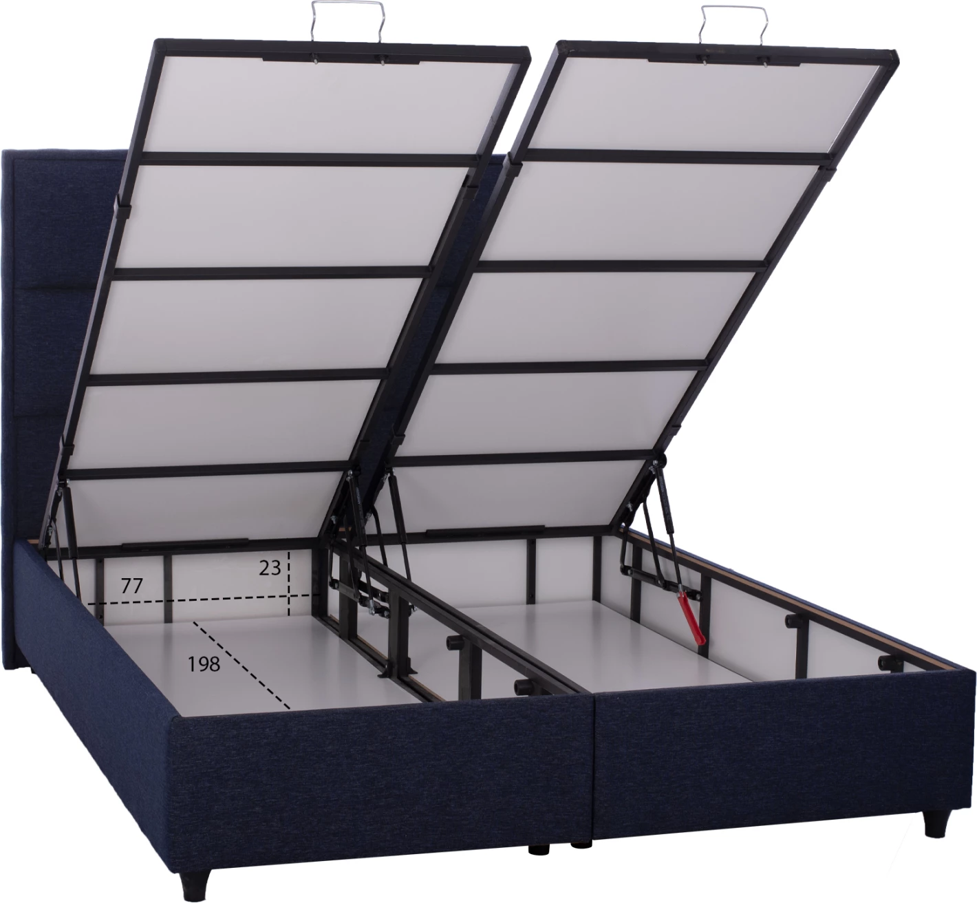 Shtrat ALBA, pëlhurë blu, për dyshek 160x200, mbështetëse e qepur, me 2 nënshtrime në vend të dërrasave të shtratit, hapësirë ruajtëse