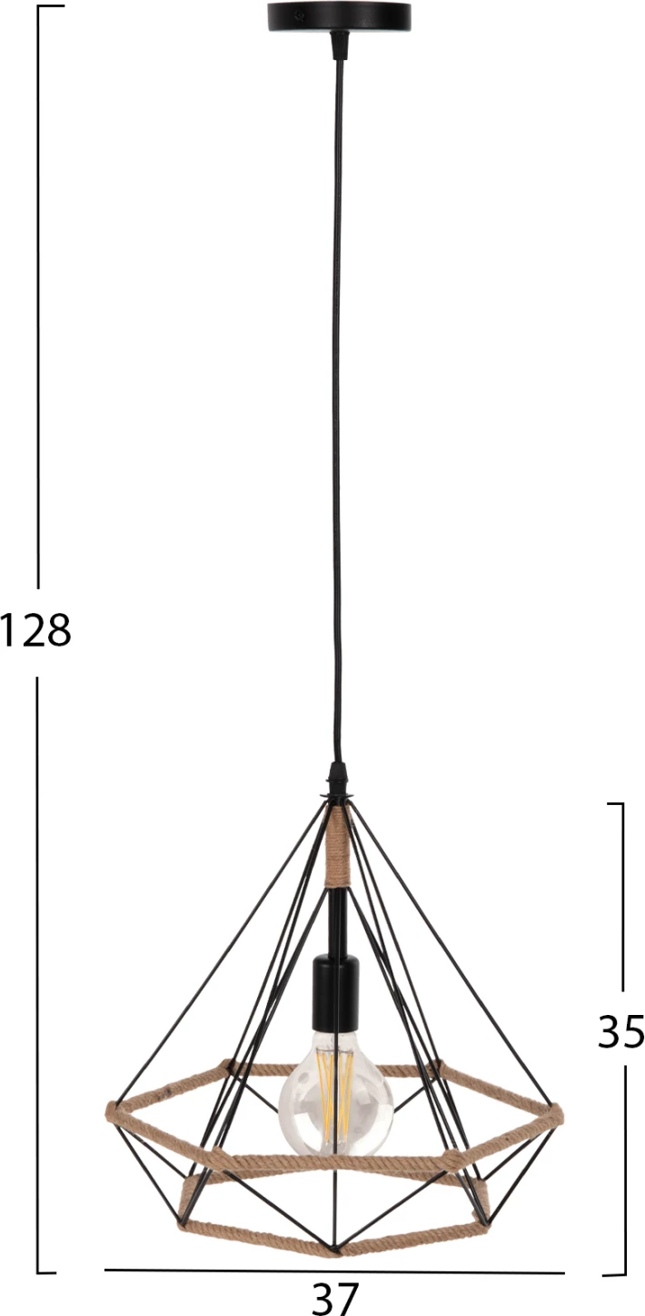 Llambë varëse tavani FH4062 metalike e zezë me litar 33x37x128Hcm