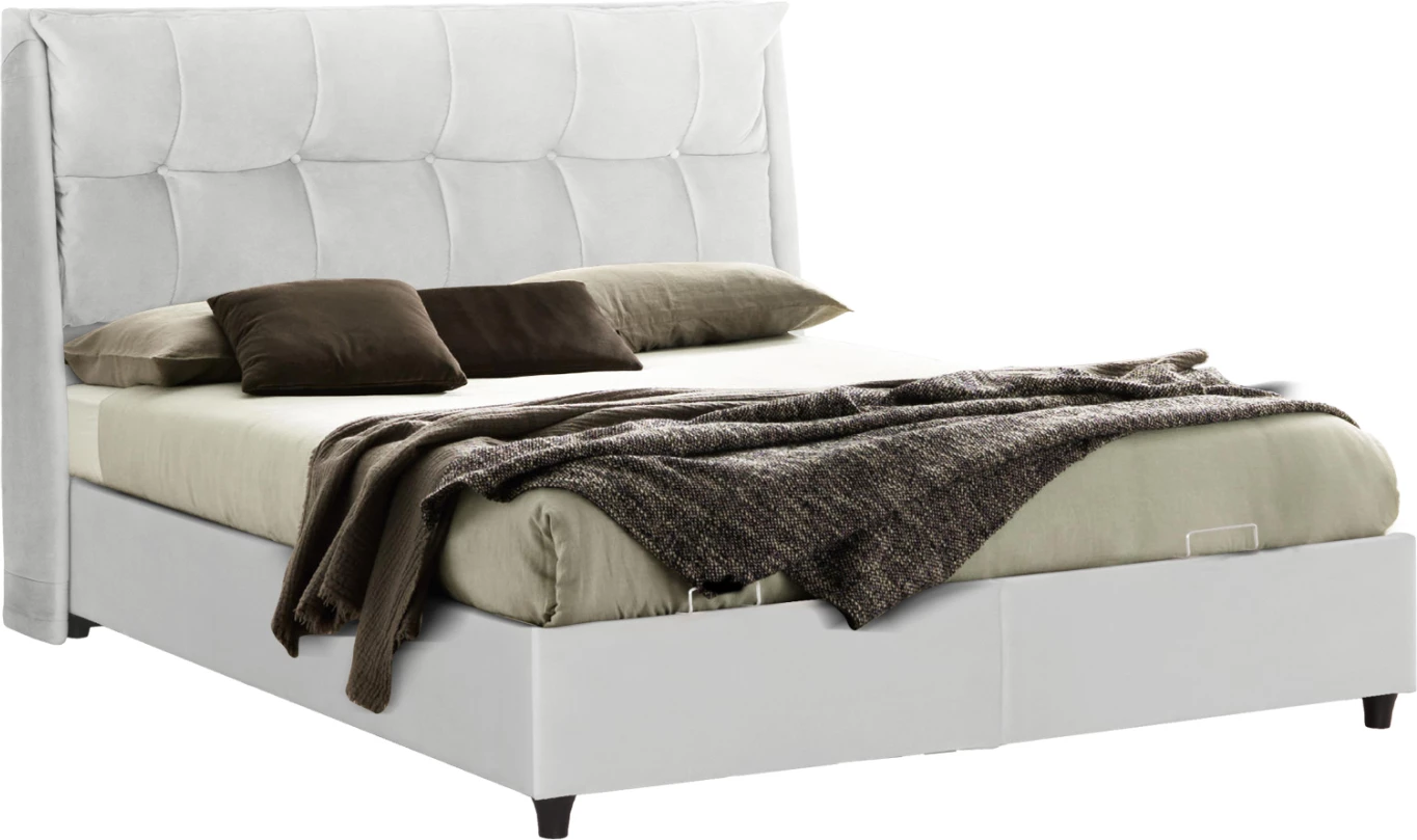 Krevat me hapësirë depozitimi DREAMLET, stof boucle i bardhë, për dyshek 160x200cm