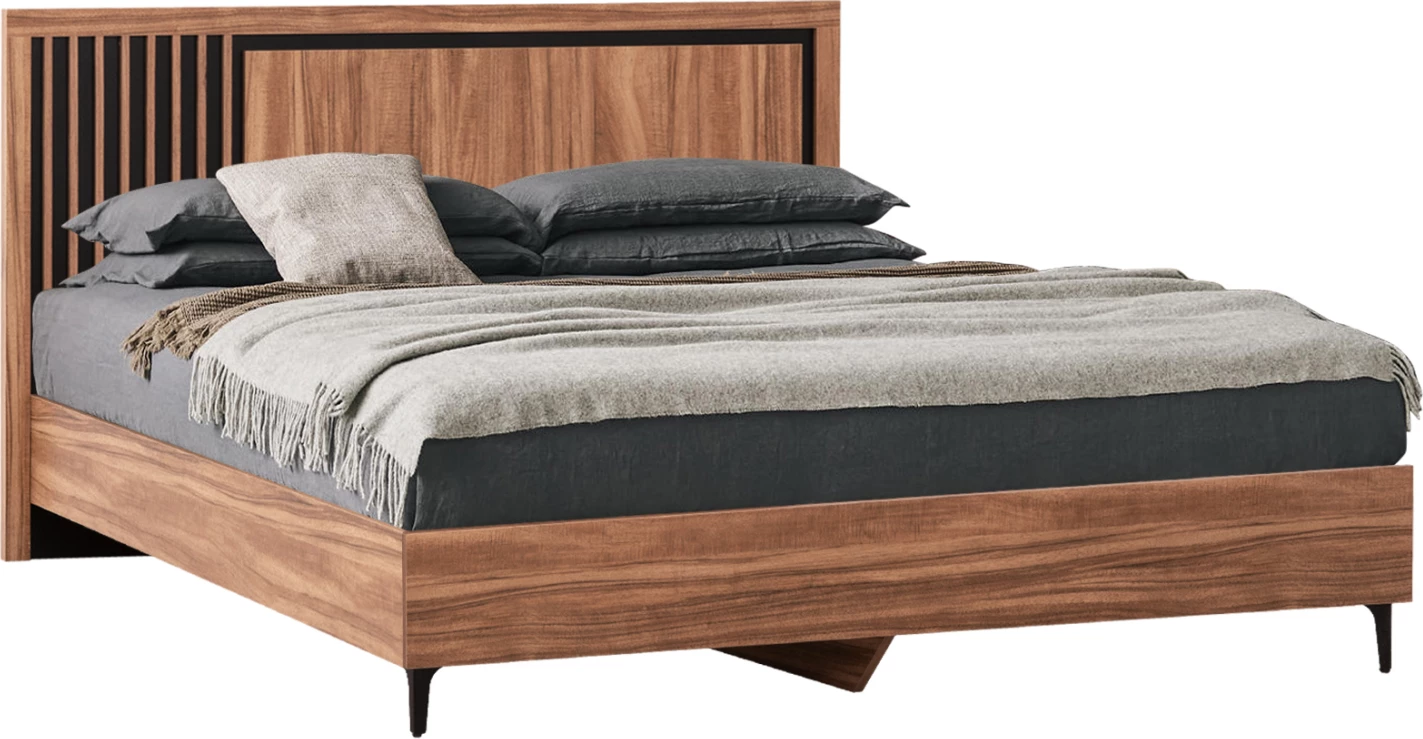 Krevat dopio seri HARRY FH688.01 melaminë ngjyrë druri natyral dhe e zezë 164x204x100Hcm.