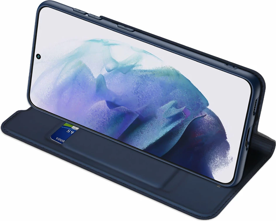 Mbështjellës Dux Ducis Skin Pro për Samsung Galaxy S22+, me kapak, funksion stand, xhep kartelash, Blu