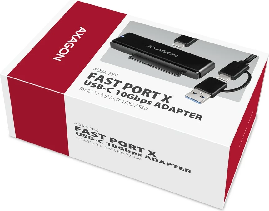 Adapter USB-C në SATA AXAGON ADSA-FPX, 10Gbps, për SSD/HDD 2.5"/3.5", me furnizim rryme, 60cm kabllo, i zi