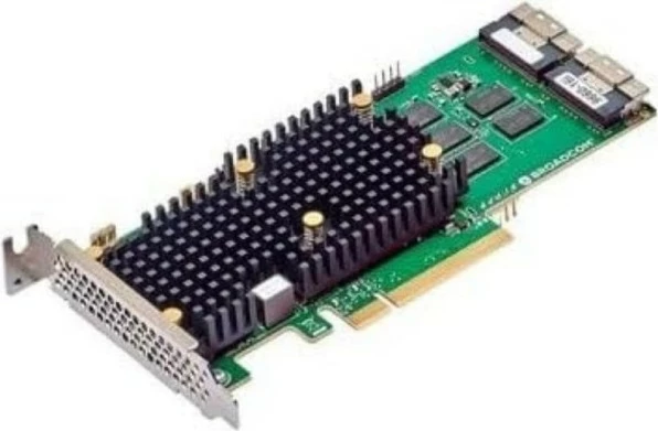 Adapter magazinimi Broadcom 9660-16i, PCIe 4.0, 2x mini-SAS, low-profile, 16 porta, zi/gjelbër/argjend