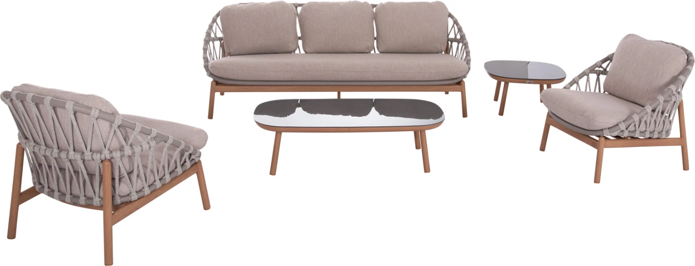 Set lounge për jashtë, 5 pjesë, KROM FH6360.02, alumin, litar, tavolinë me xham 3D