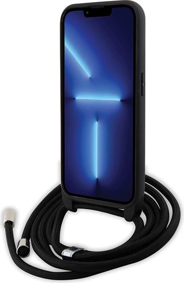 Mbështjellës Karl Lagerfeld Crossbody Saffiano Metal Pin Karl & Choupette për iPhone 15 Pro, e zezë