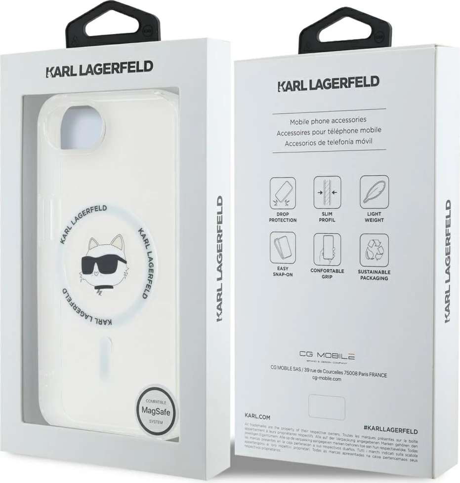 Mbështjellës Karl Lagerfeld IML Metal Choupette Head MagSafe për iPhone 16e, Bardhë
