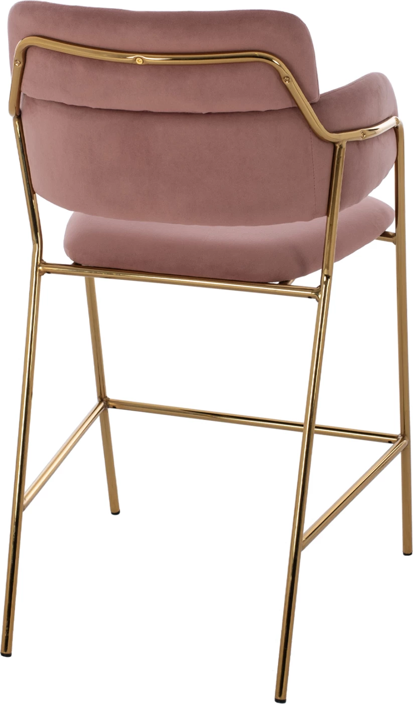 Karrige për bar mesatare, kadife rozë e zbehtë, kornizë e artë, FH8735.02, 54x58x95 cm., set prej 2 copë