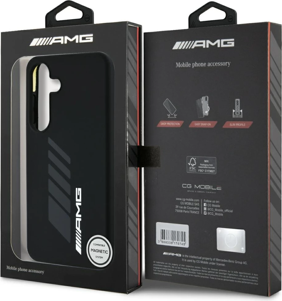 Mbështjellës Mercedes AMG Oversize Rhombs MagSafe për Samsung Galaxy S25, i zi