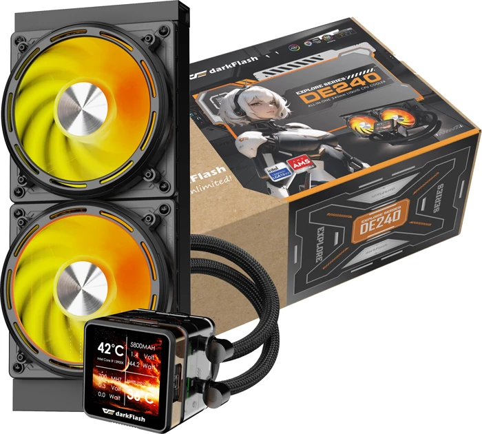 Ftohës ujor CPU, Darkflash Explore DE240, 240 mm, IPS 2.88", ARGB, zi