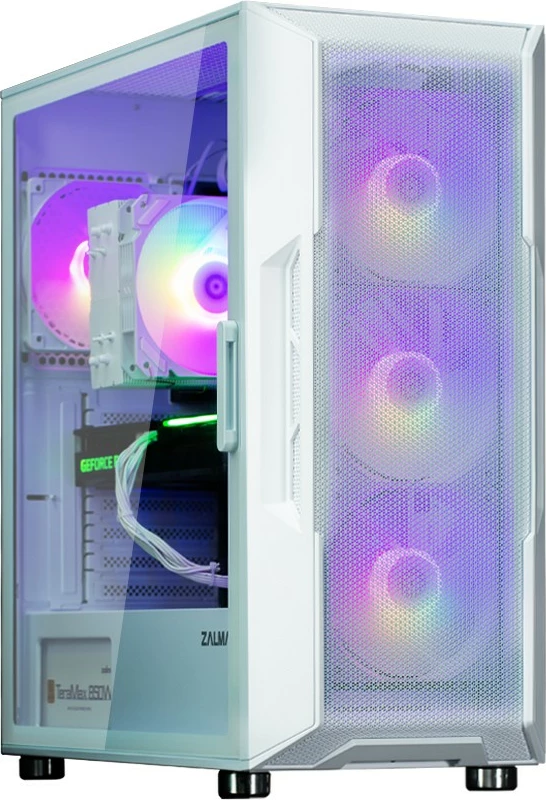 Kasë Zalman i3 NEO ARGB, Midi Tower, xham i temperuar, 4 ventilatorë ARGB, e bardhë