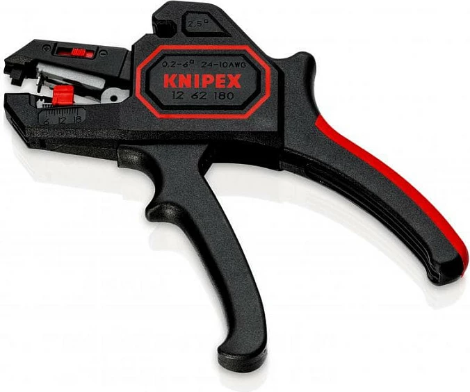 Mjet zhveshës kabllosh Knipex KP-1262180, automatik, me prerës, zi/kuqe