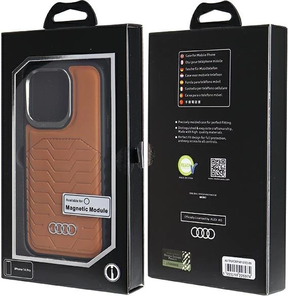 Mbështjellës Audi Synthetic Leather me MagSafe për iPhone 14 Pro, Kafe
