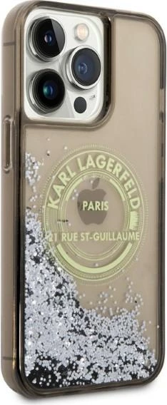 Mbështjellës Karl Lagerfeld Liquid Glitter RSG për iPhone 14 Pro Max, i zi